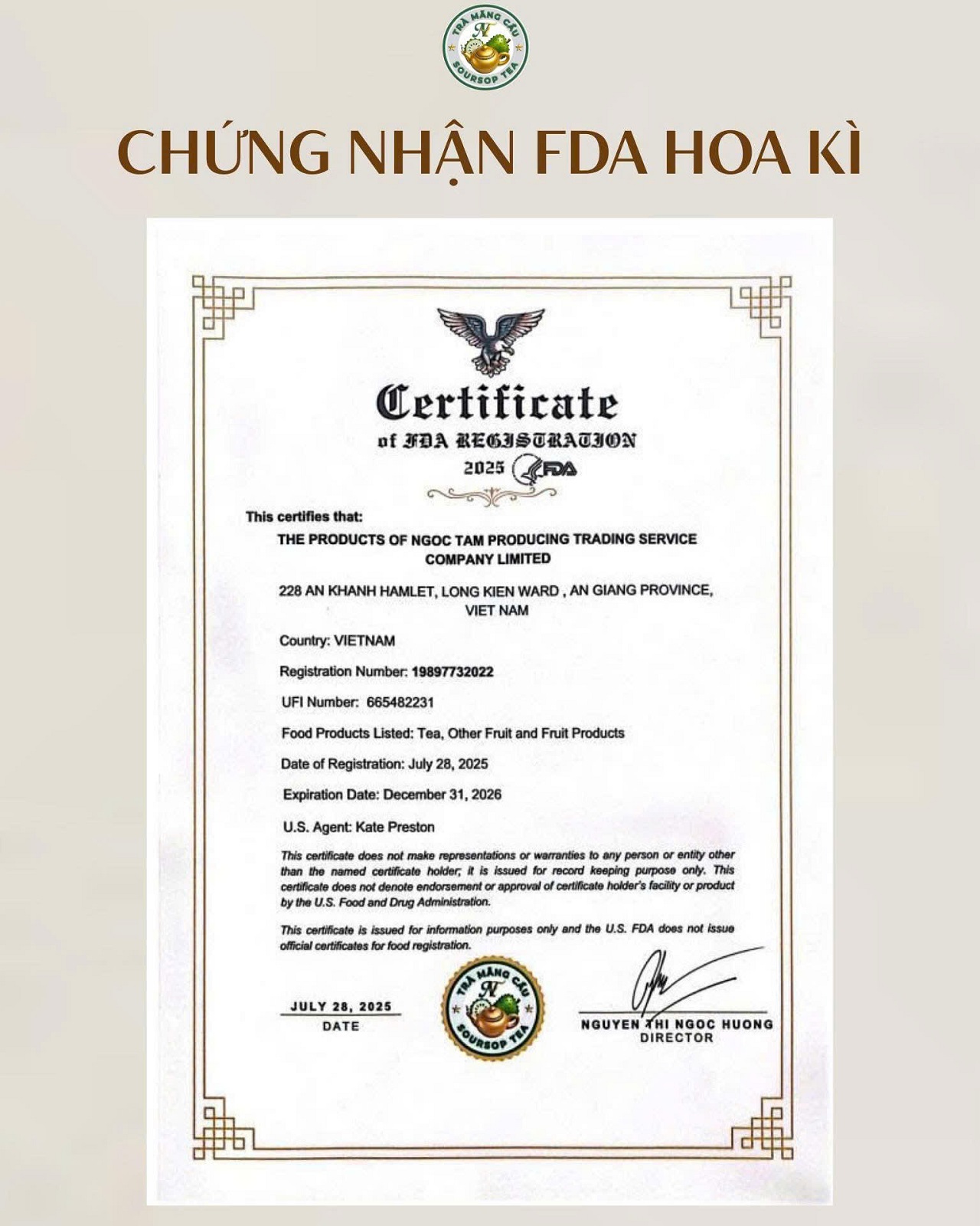 chung nhan fda hoa ky tra thao moc